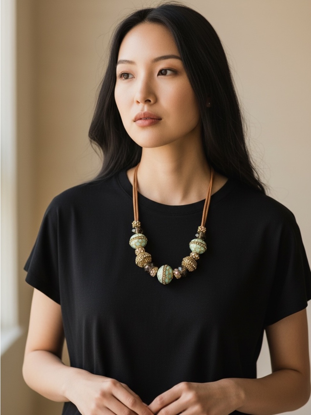 Handcrafted Green Beaded Statement Necklace
